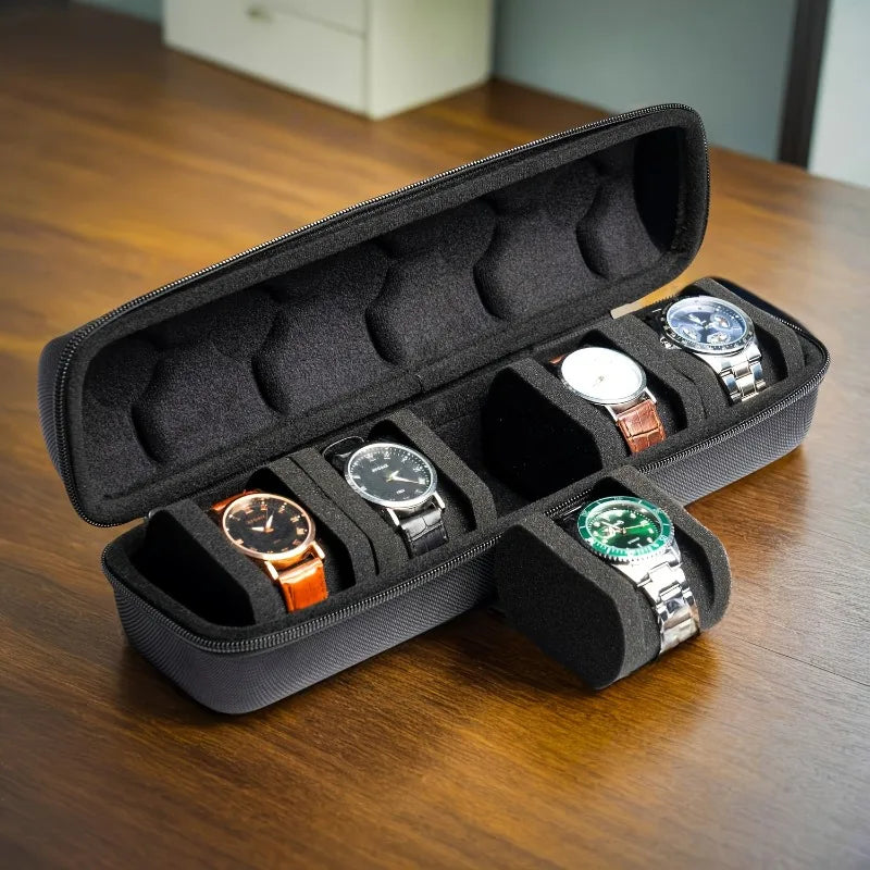 5-Slot Watch Travel Case – Hard Shell Box with Foam Pillows Watch Travel Case Babs