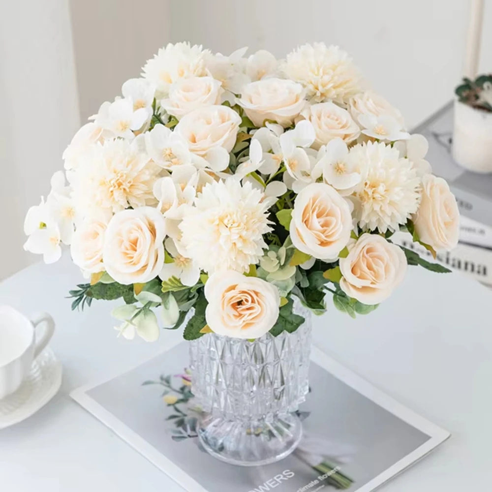 Silk Rose & Chrysanthemum Artificial Bouquet | Wedding & Home Artificial Silk Flowers Babs