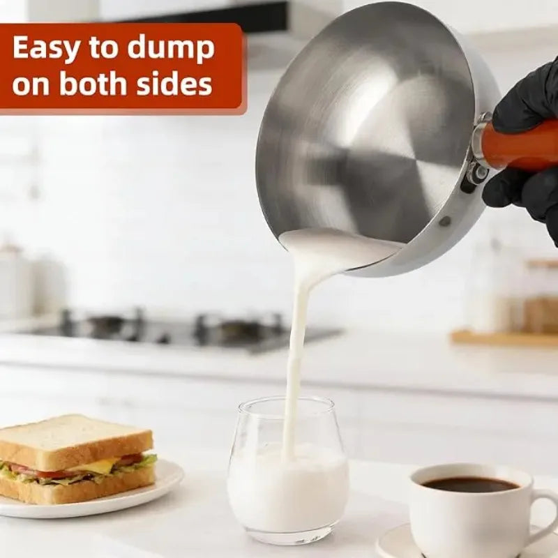 Stainless Steel Milk Pot – Wooden Handle, Induction Compatible Stainless Steel Saucepan Babs