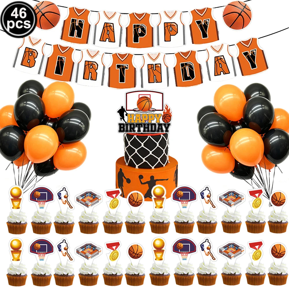 Basketball Birthday Party Supplies – Plates, Cups, Balloons & More Party Supply Set Babs Beige