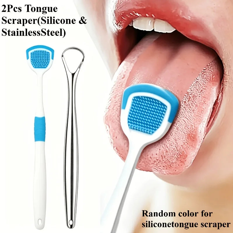 2-in-1 Tongue Brush & Scraper Set | Fresh Breath Oral Care Tongue Scraper Set Babs