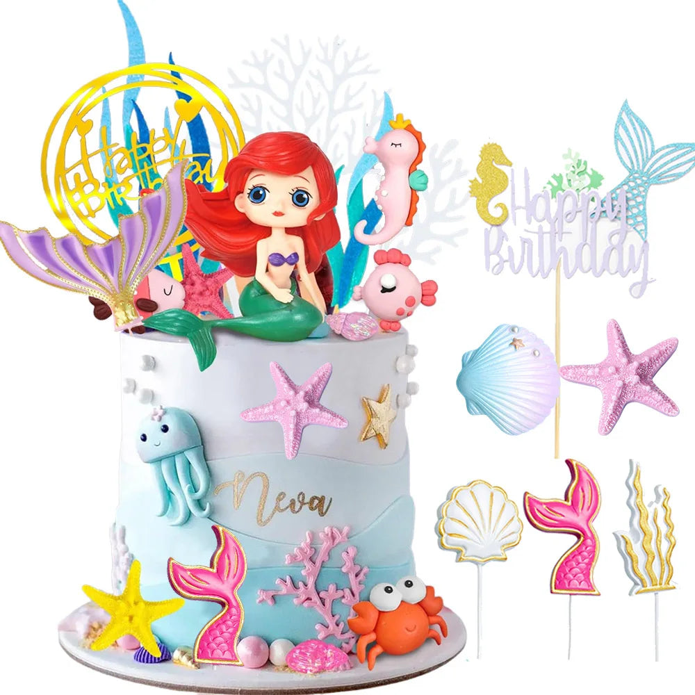 Mermaid Cake Toppers Set – Tails, Shells & Birthday Decor Cake Topper Set Babs