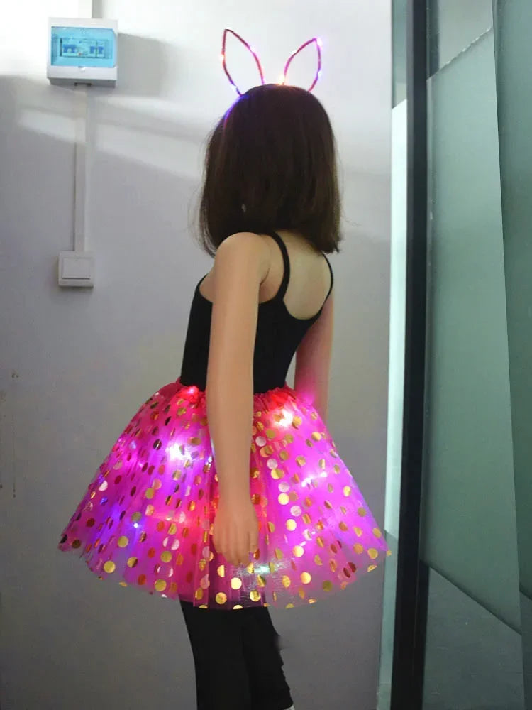 Light-Up Tutu Skirt & Animal Headband – Girls Glow Party Girls Glow Costume Babs rose bunny set for 3-10 years girls