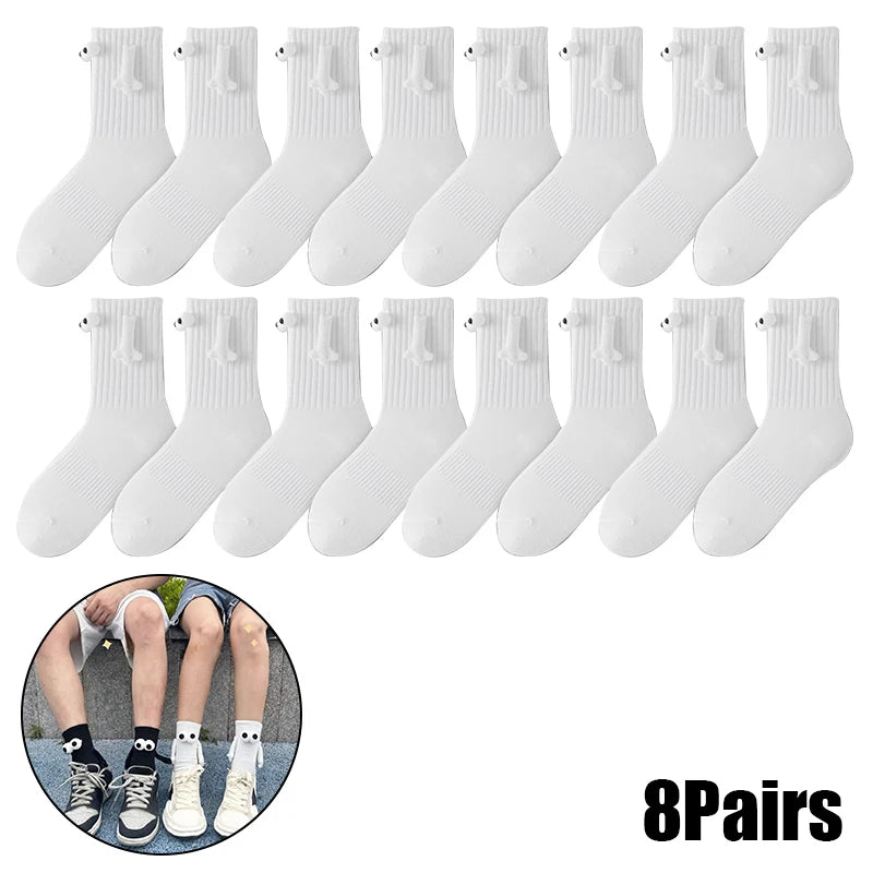 Magnetic Holding Hands Socks – Funny Novelty Couple Gift Novelty Socks Babs White-8Pairs