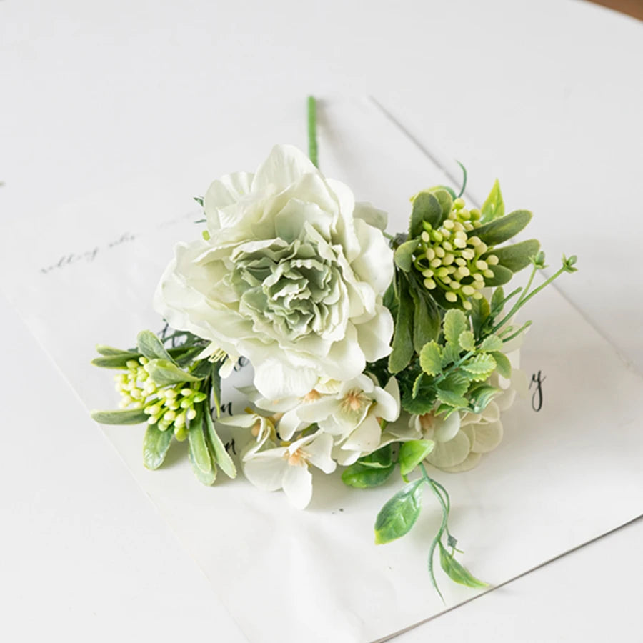 Silk Peony & Hydrangea Artificial Bouquet | Wedding & Home Decor Artificial Flower Bouquet Babs green 2 pcs