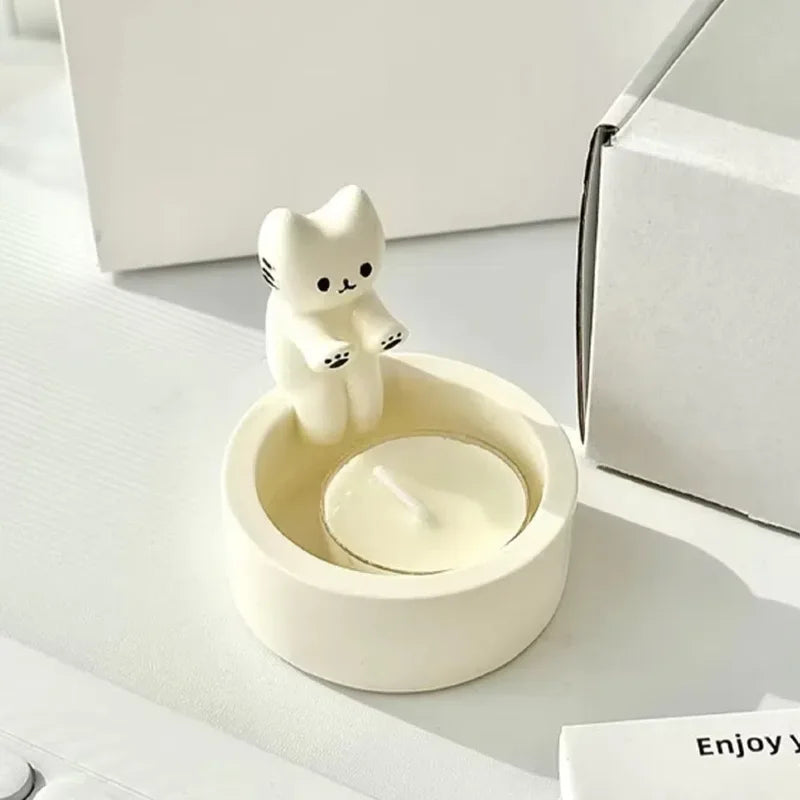 Cute Kitten Candle Holder – Resin Cat Candlestick Home Decor Decorative Candle Holder Babs