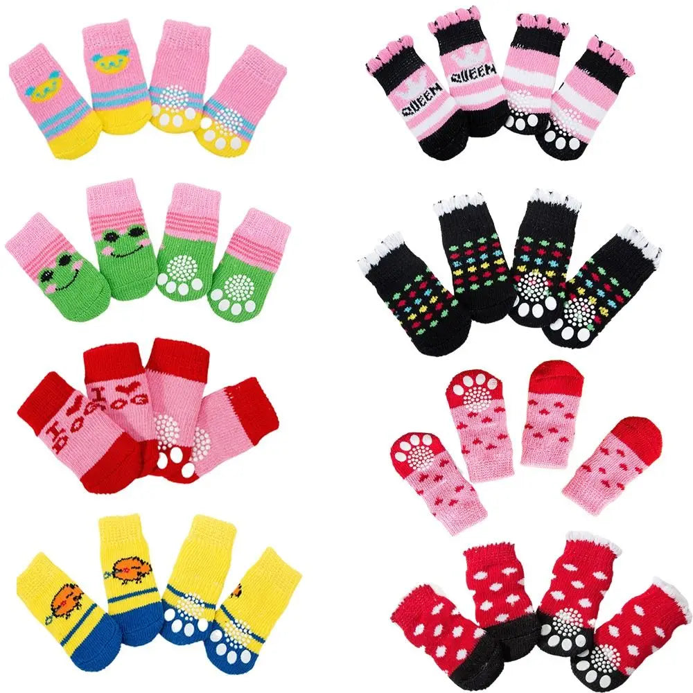 Cute Anti-Slip Pet Socks for Dogs & Cats – 4 Pack, S/M/L Pet Socks Babs