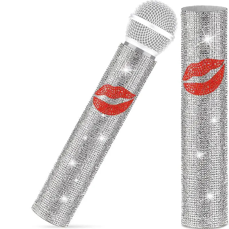 Bling Rhinestone Wireless Mic Cover – Sparkly Decorative Sleeve Mic Handle Cover Babs white