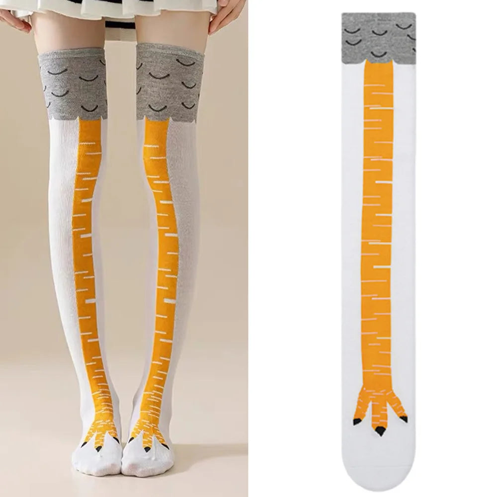 Women's Funny Chicken Feet Over-Knee Stockings Ostrich Print Novelty Knee Stockings Babs Style C-1Pair One Size