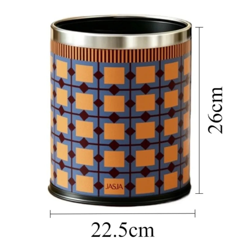 Retro PU Leather Trash Can – 10L Luxury Round Waste Bin Decorative Waste Bin Babs