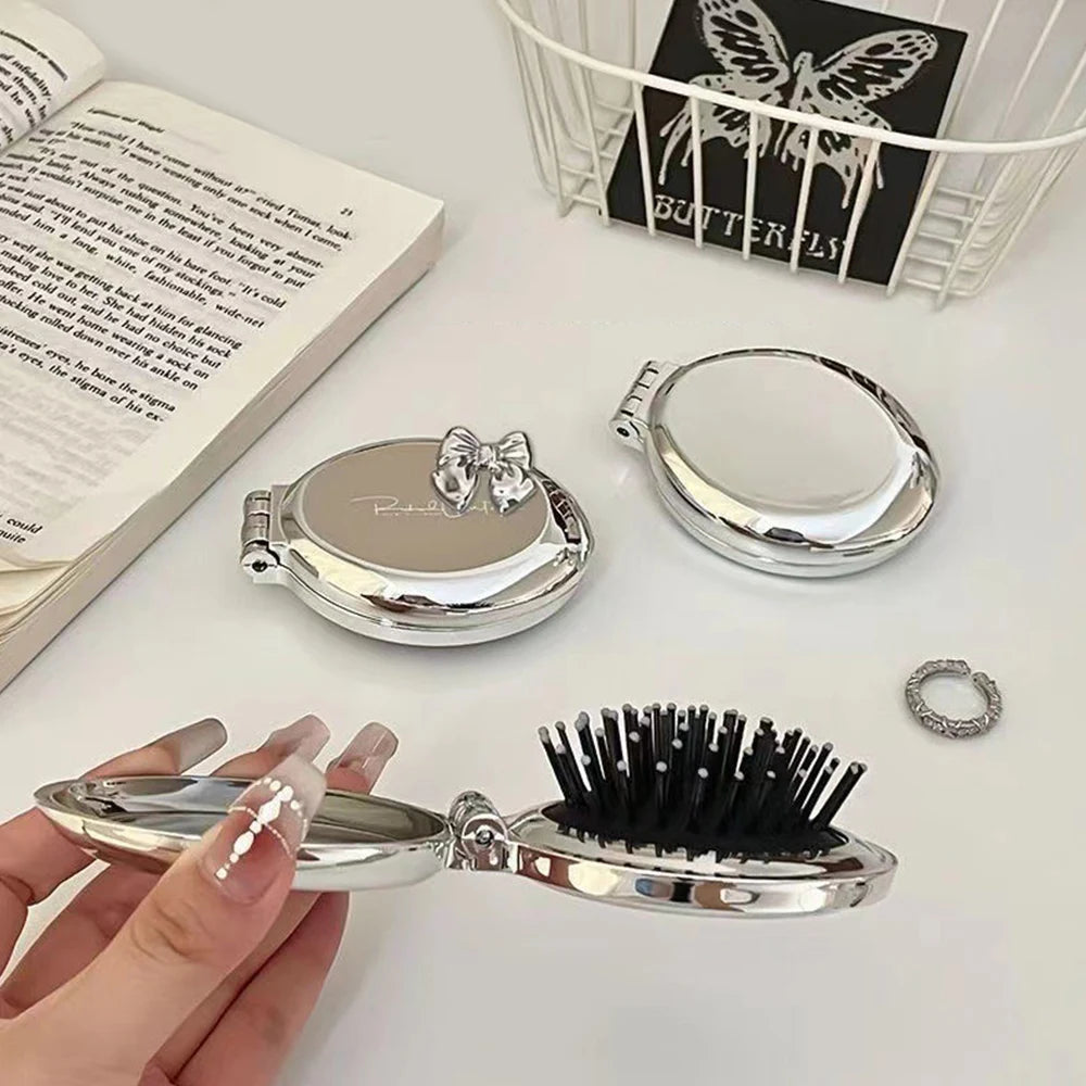 Folding Pocket Mirror & Comb – Compact Travel Hair Brush for Women Folding Mirror Comb Babs