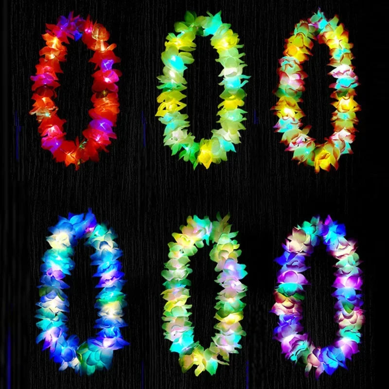 12pc LED Hawaiian Leis Luau Party Glow Flower Necklaces Bulk LED Party Leis Babs