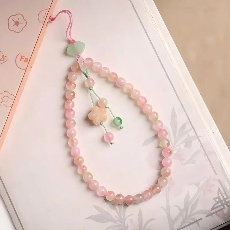 Pink Beaded Phone Wrist Strap – Flower Pendant | Anti-Drop Phone Wrist Strap Babs