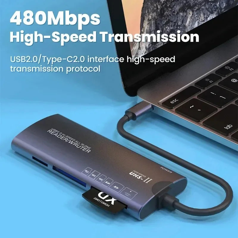 KEBIDUMEI 6-in-1 USB 2.0 Memory Card Reader SD TF XD CF M2 Memory Card Reader Babs