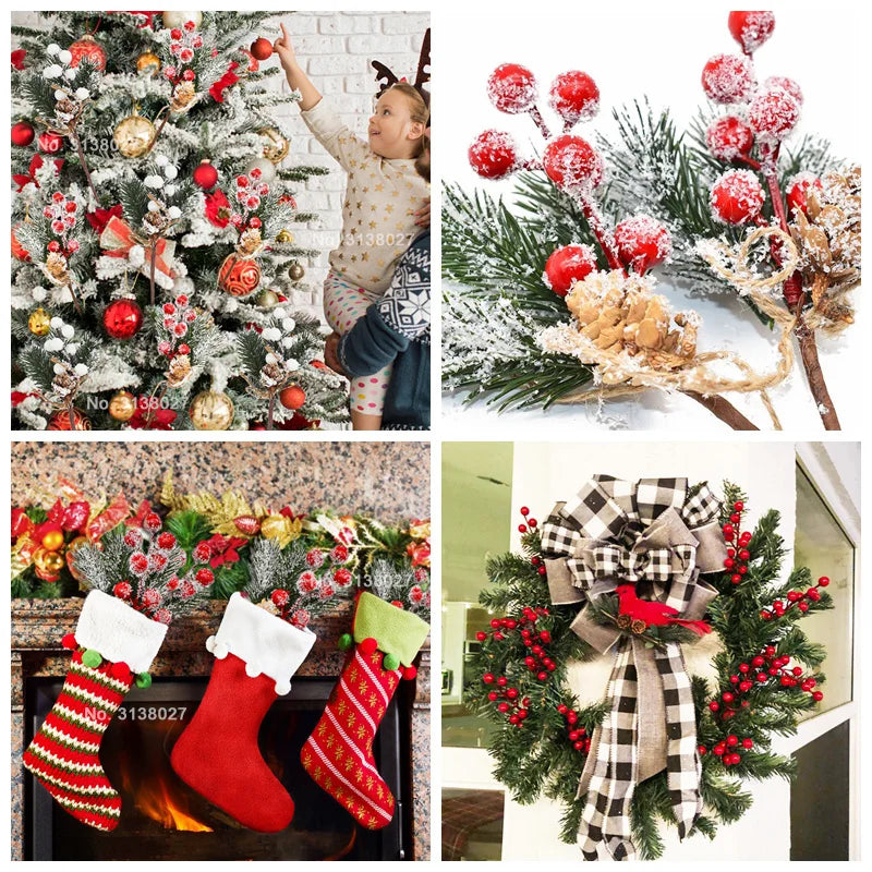 5Pcs Christmas Red Berry & Pine Cone Artificial Branches Décor Christmas Décor Branches Babs