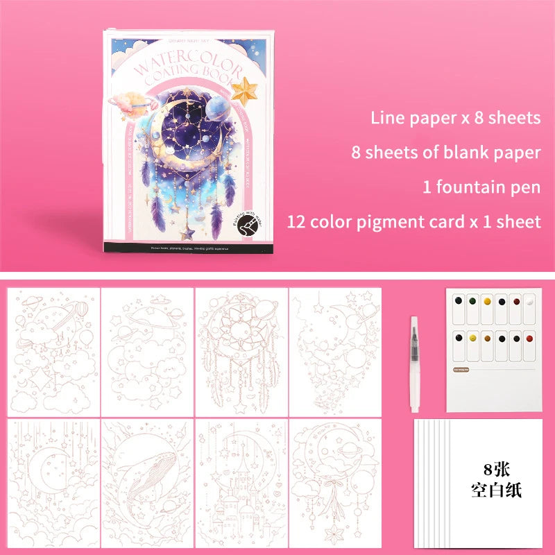 Watercolor Painting Set – 12-Color Paint & Kids Coloring Book Watercolor Art Kit Babs A7