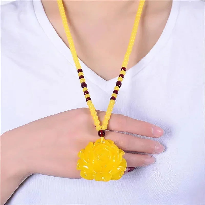 Amber-Style Resin Drop Pendant Necklace | Unisex Gift Drop Pendant Necklace Babs
