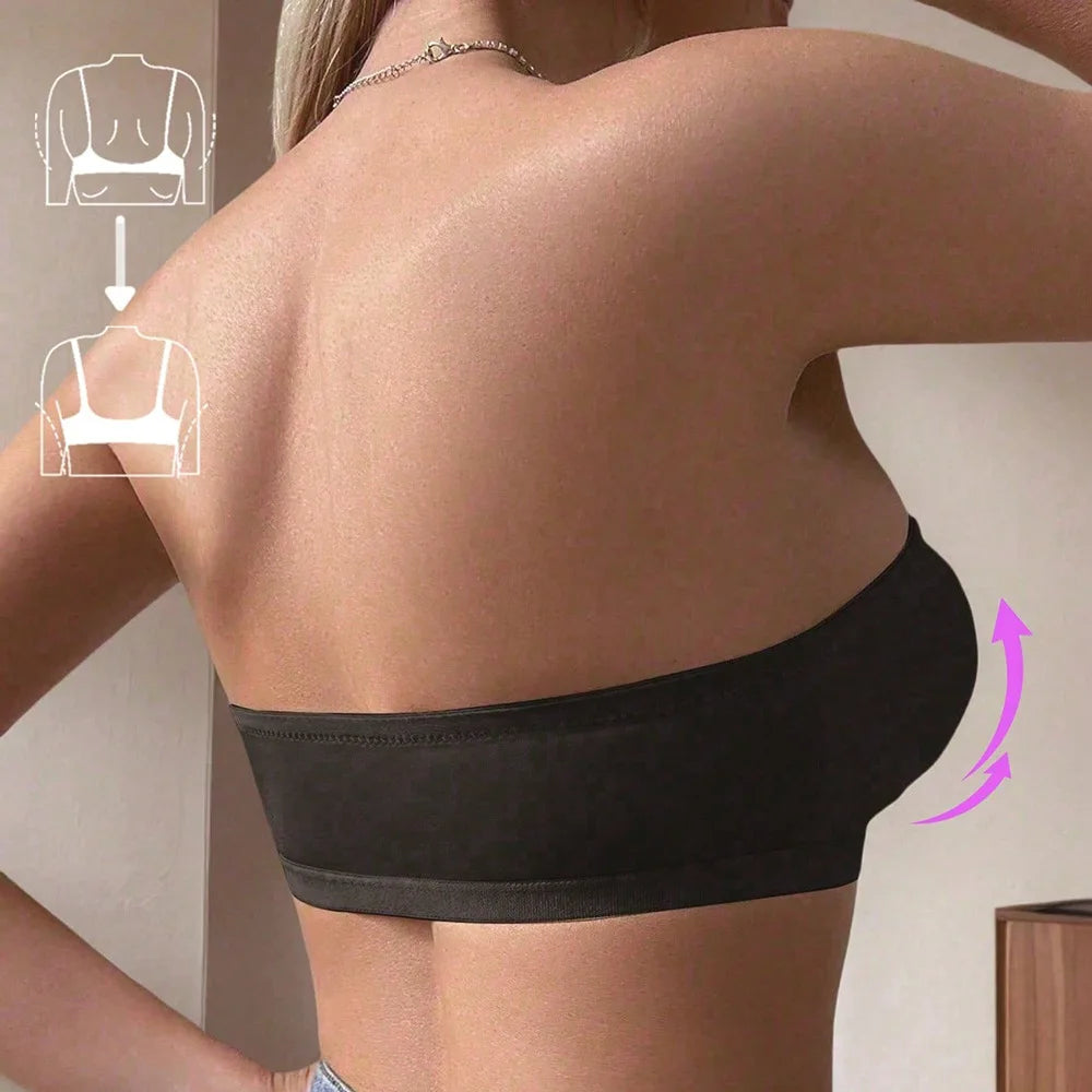Women's Strapless Seamless Push Up Bandeau Bra – Wire Free Seamless Bandeau Bra Babs