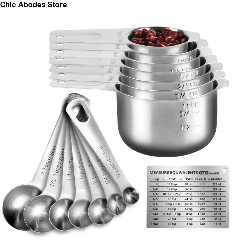 304 Stainless Steel Measuring Cups & Spoons Set – 7/15/16 Pcs Measuring Cups Set Babs