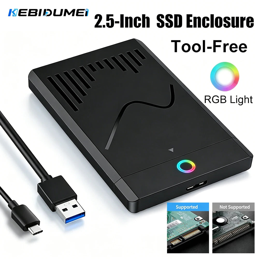 RGB USB 3.0 Type-C 2.5" SATA HDD SSD Enclosure – Tool-Free HDD SSD Enclosure Babs
