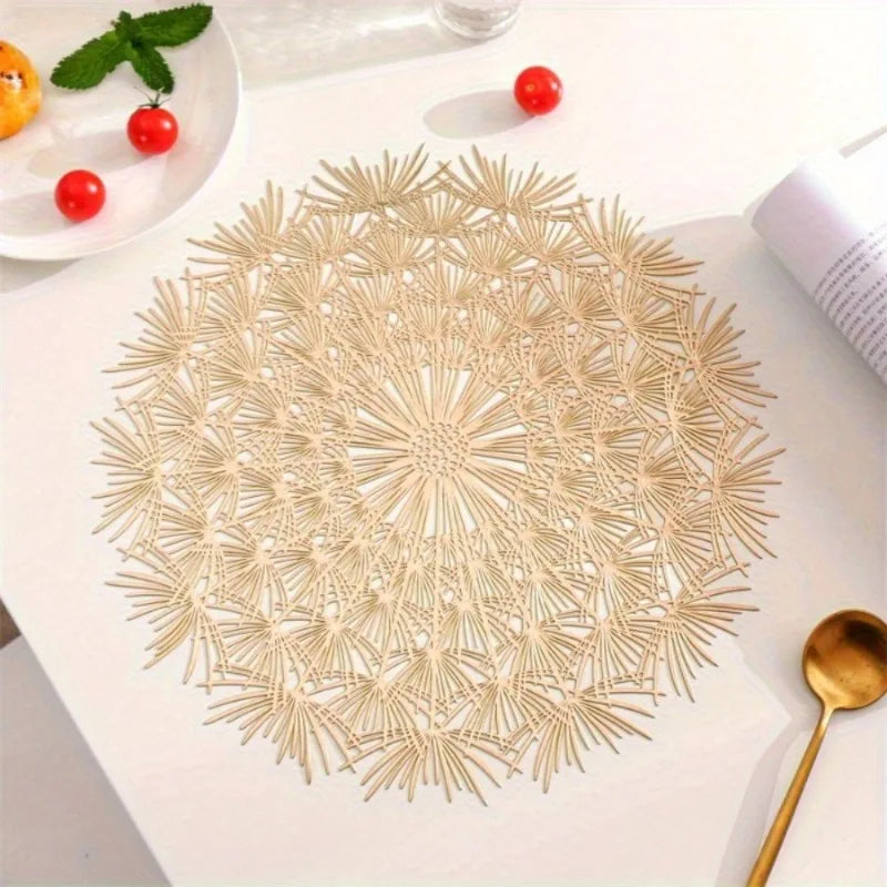 Round Dandelion Lace PVC Placemat – Heat-Resistant Table Mat Decorative Placemat Babs