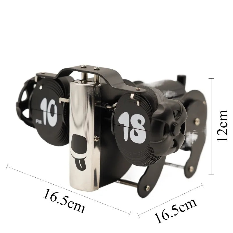 Flip Table Clock – Silent Antique Mechanical Desk Clock, Metal Flip Desk Clock Babs Black