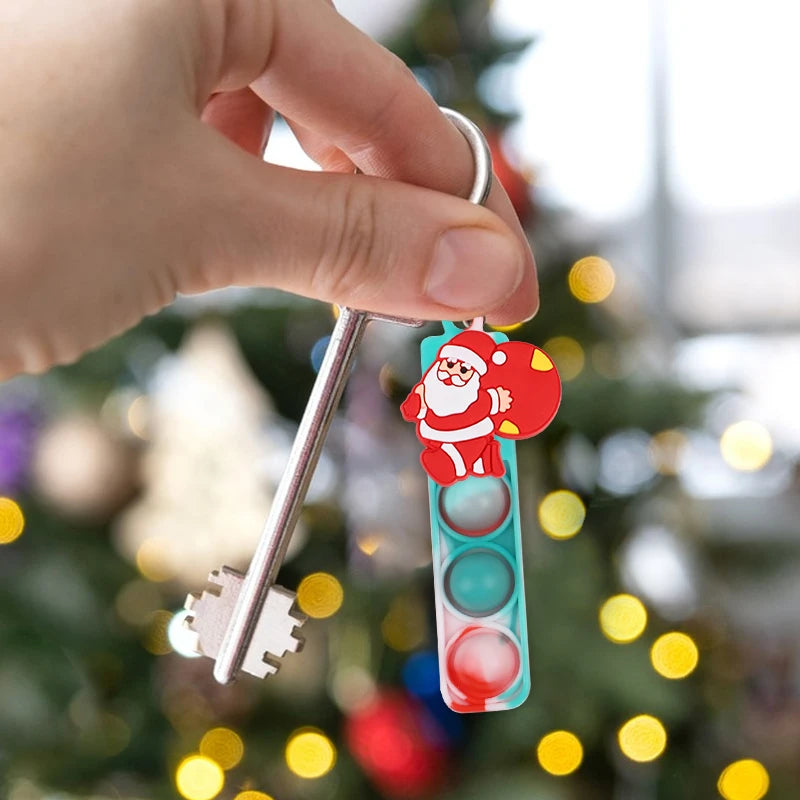 Christmas Pop Keychains Santa Snowman Kids Party Favors Pop Keychain Toy Babs