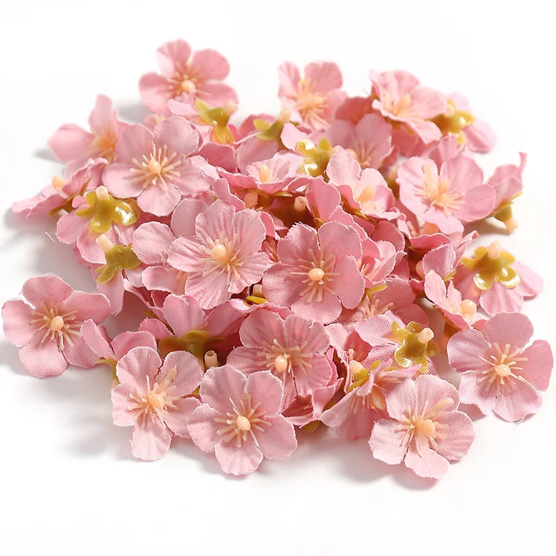 100Pcs Mini Silk Cherry Blossom Artificial Flower Heads | DIY Decor Artificial Flower Heads Babs Pink 50Pcs