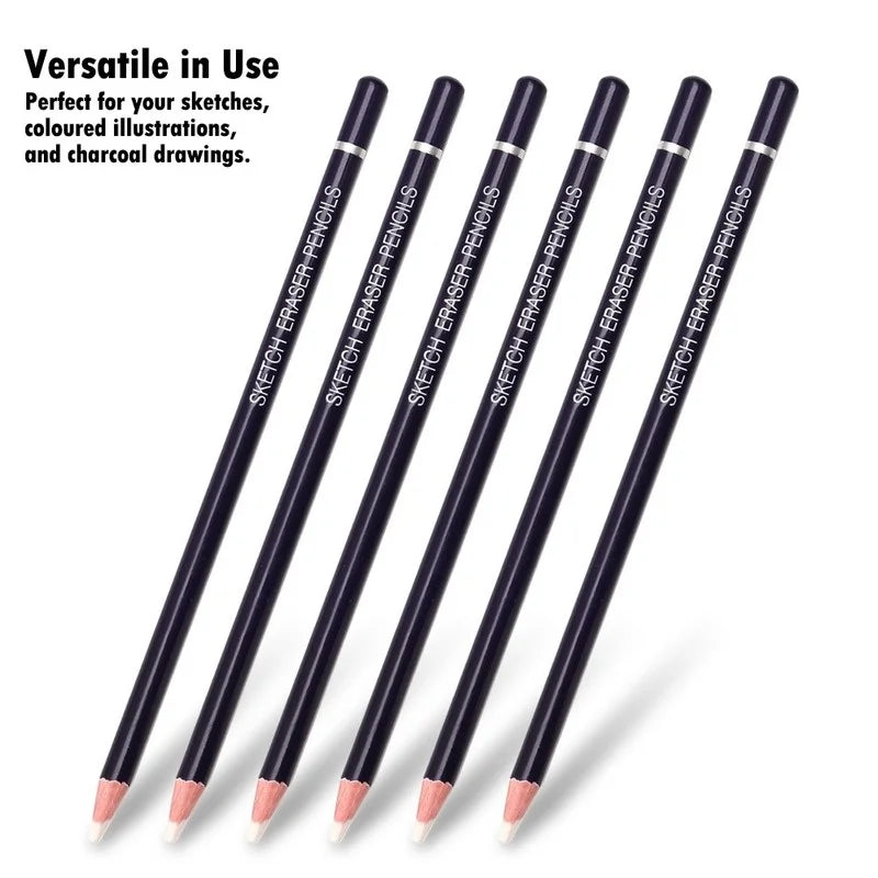 6-Piece Pen-Shape Rubber Eraser Set for Art & Drawing Art Eraser Set Babs