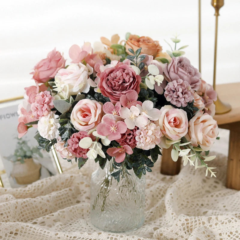 7-Fork Silk Rose Peony Hydrangea Artificial Flower Bouquet Artificial Flower Bouquet Babs