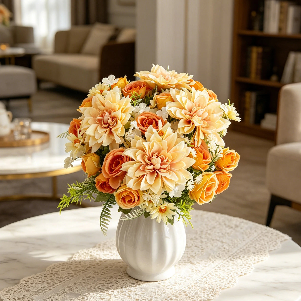Artificial Silk Rose Dahlia Bouquet – Wedding & Home Décor Artificial Flower Bouquet Babs