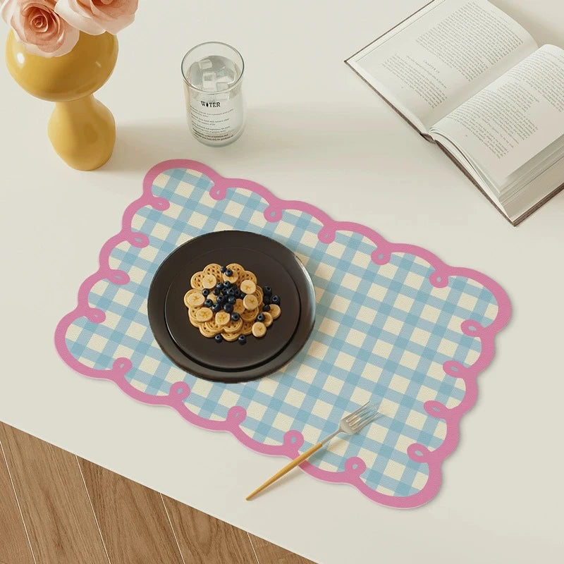 Checkered Frill Edge Diatom Mud Placemat | Kitchen Table Decor Dining Placemat Babs