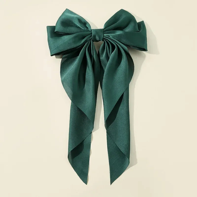 Korean Big Bow Satin Hair Clip – Ribbon Barrette for Women Hair Bow Barrette Babs green