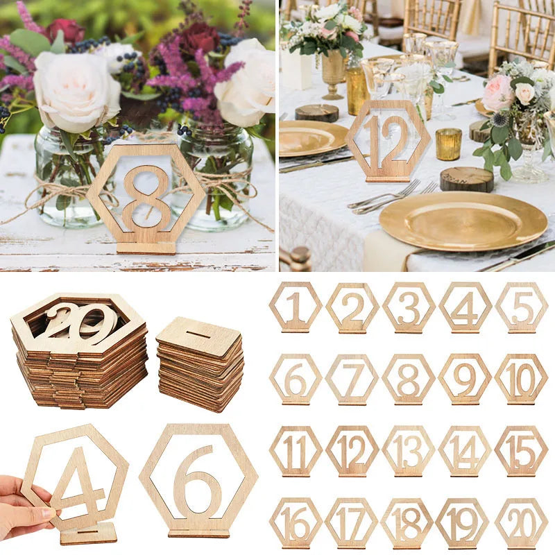 10pcs Hexagon Wooden Table Number Signs – Rustic Wedding Décor Table Number Signs Babs