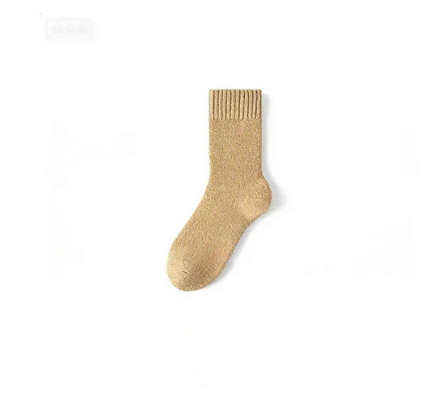 Fleece Lined Thermal Wool Socks – Thick Terry Mid-Calf, 2 Pairs Thermal Wool Socks Babs One Size Khaki