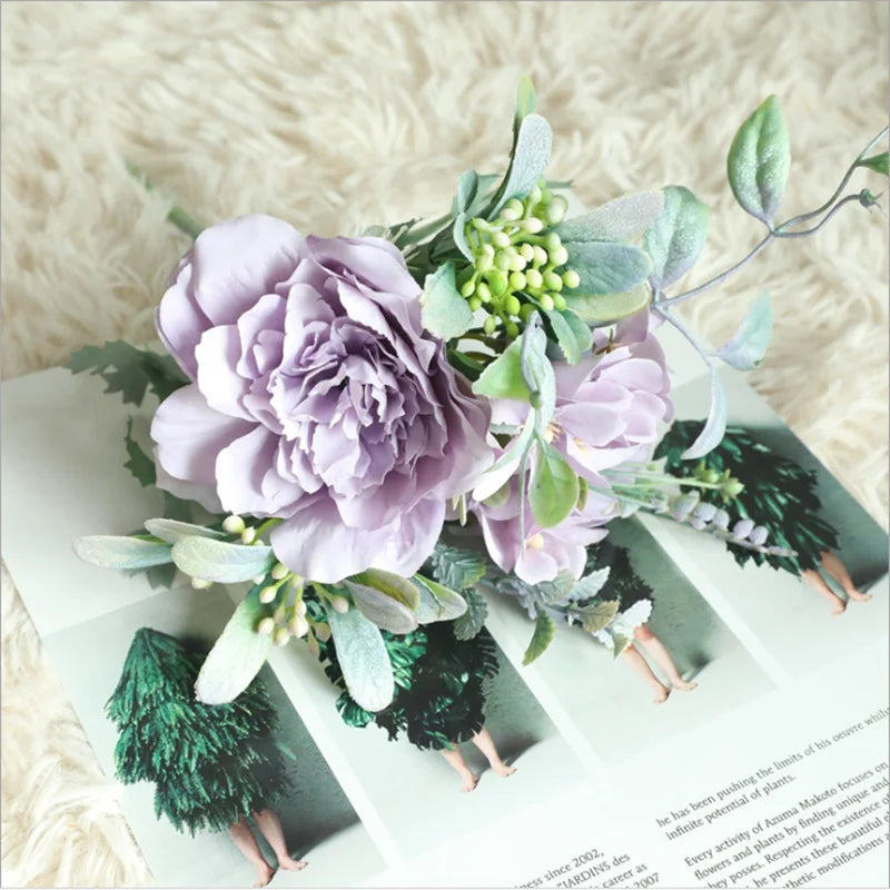 Artificial Silk Peony Bouquet – Fake Flowers for Home & Wedding Artificial Flower Bouquet Babs PURPLE 1 pc