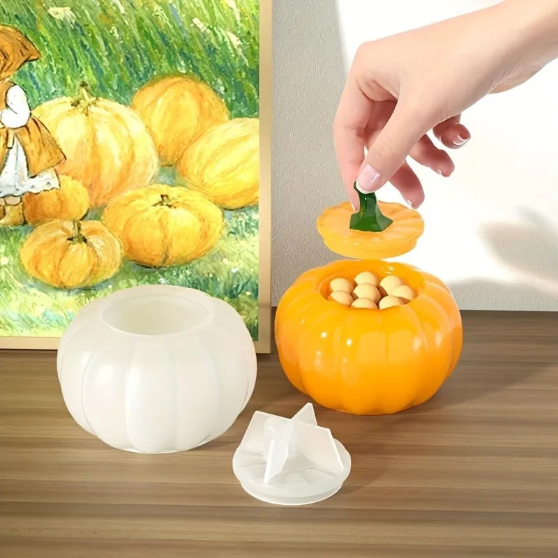 Pumpkin Jar Silicone Resin Molds with Lid – 2pcs Halloween Silicone Craft Mold Babs
