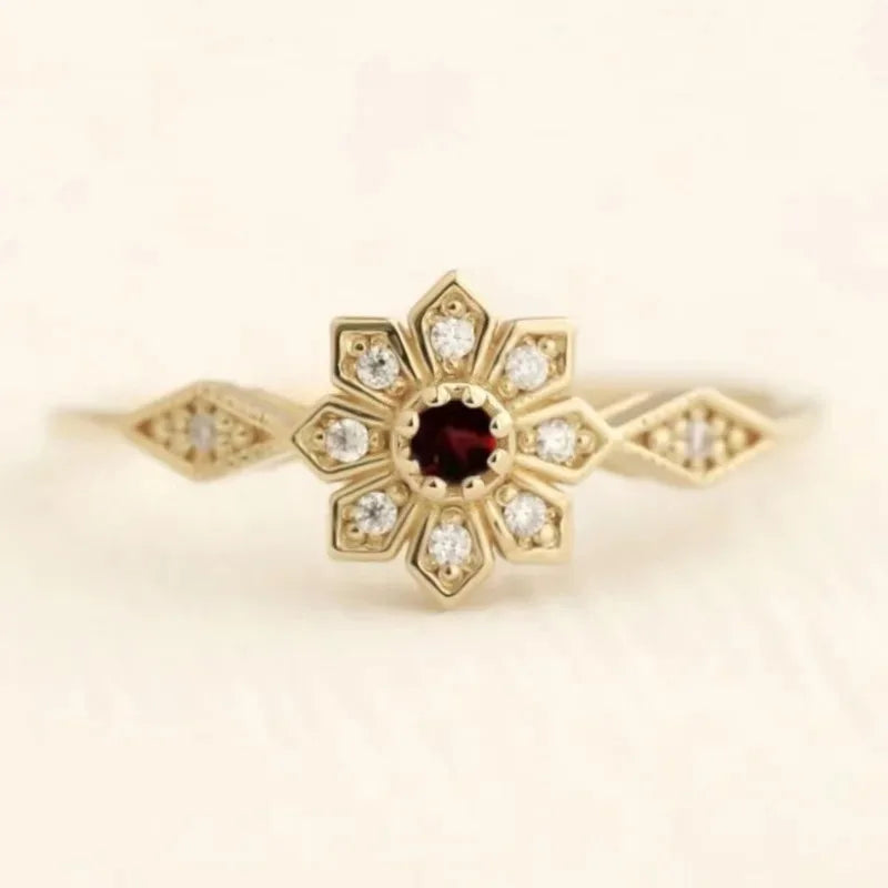 Snowflake Sunflower Zircon Ring – Women's Fashion Jewelry Fashion Ring Babs Red 6