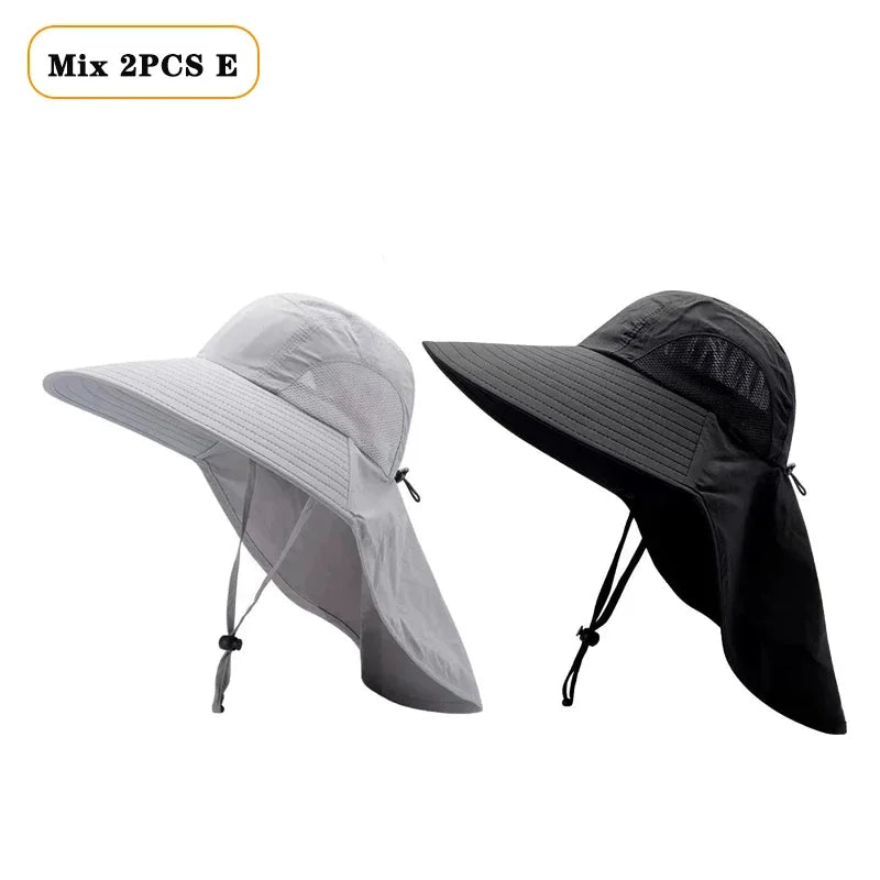 Waterproof Wide Brim Fisherman Sun Hat – UV Outdoor Protection Wide Brim Sun Hat Babs Mix 2PCS E