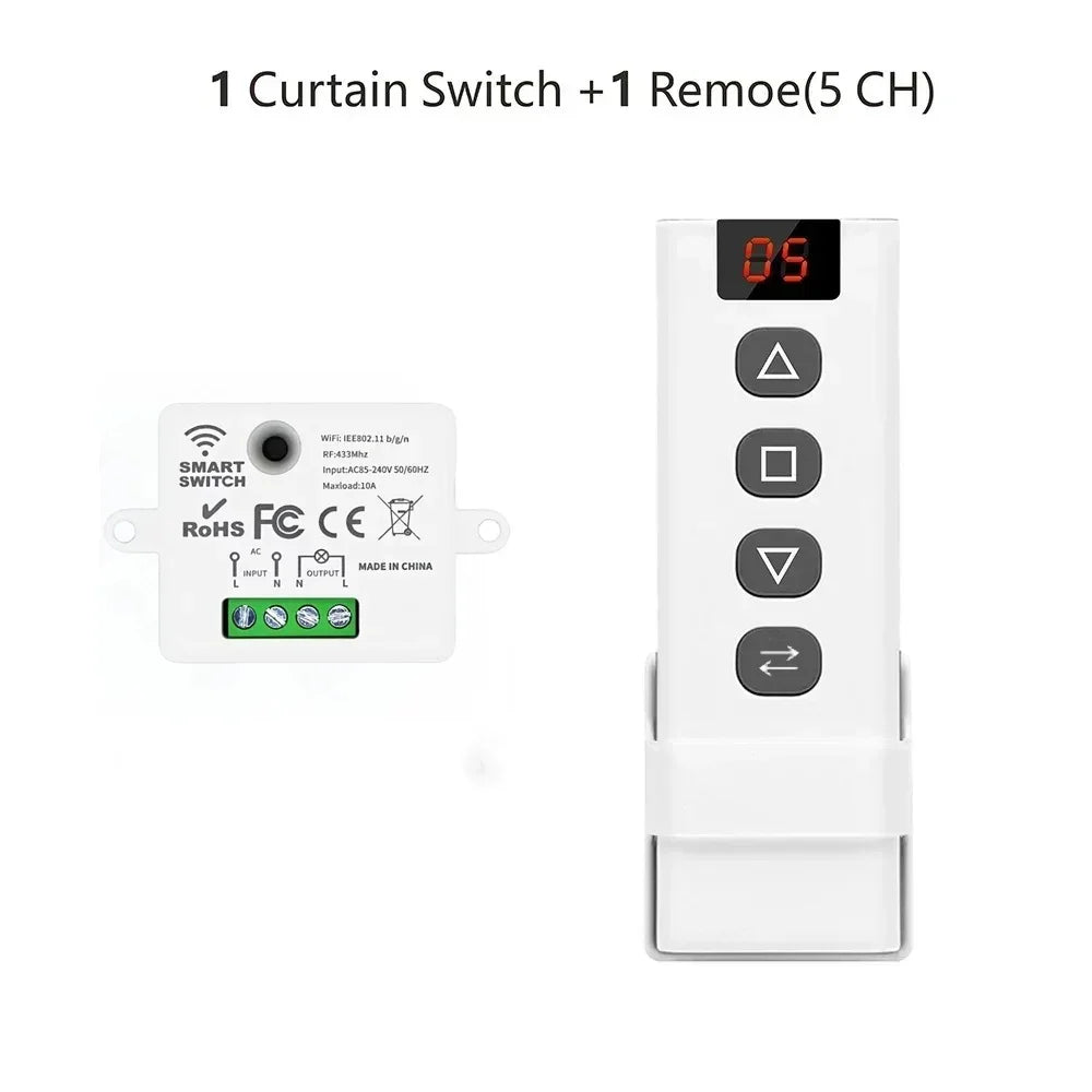 KEBIDUMEI WiFi RF Smart Curtain Switch – Tuya 5-in-1 Remote Smart Curtain Switch Babs 1Receiver 1Remote