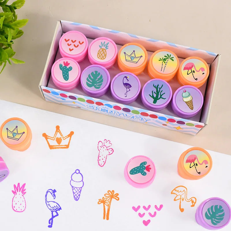 10-Piece Kids Self-Ink Stamps Unicorn Mermaid Party Favors Kids Party Stamps Babs