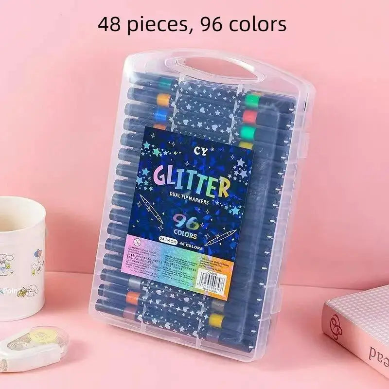 Dual Brush Glitter Metallic Art Markers 24–96 Colors | HUXUAN Glitter Art Markers Babs 48pcs