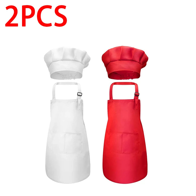 Kids Chef Apron & Hat Set – Kitchen Craft Painting PVC Apron Kids Chef Apron Set Babs 2pcs White Red M