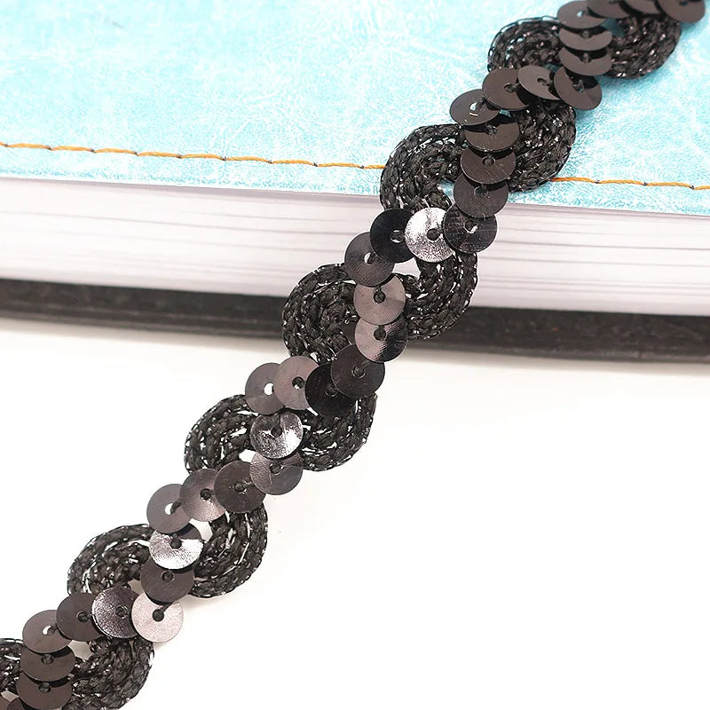 5M Laser Glitter Sequin Trim 1.5cm Flat Paillettes for Sewing Sequin Sewing Trim Babs black