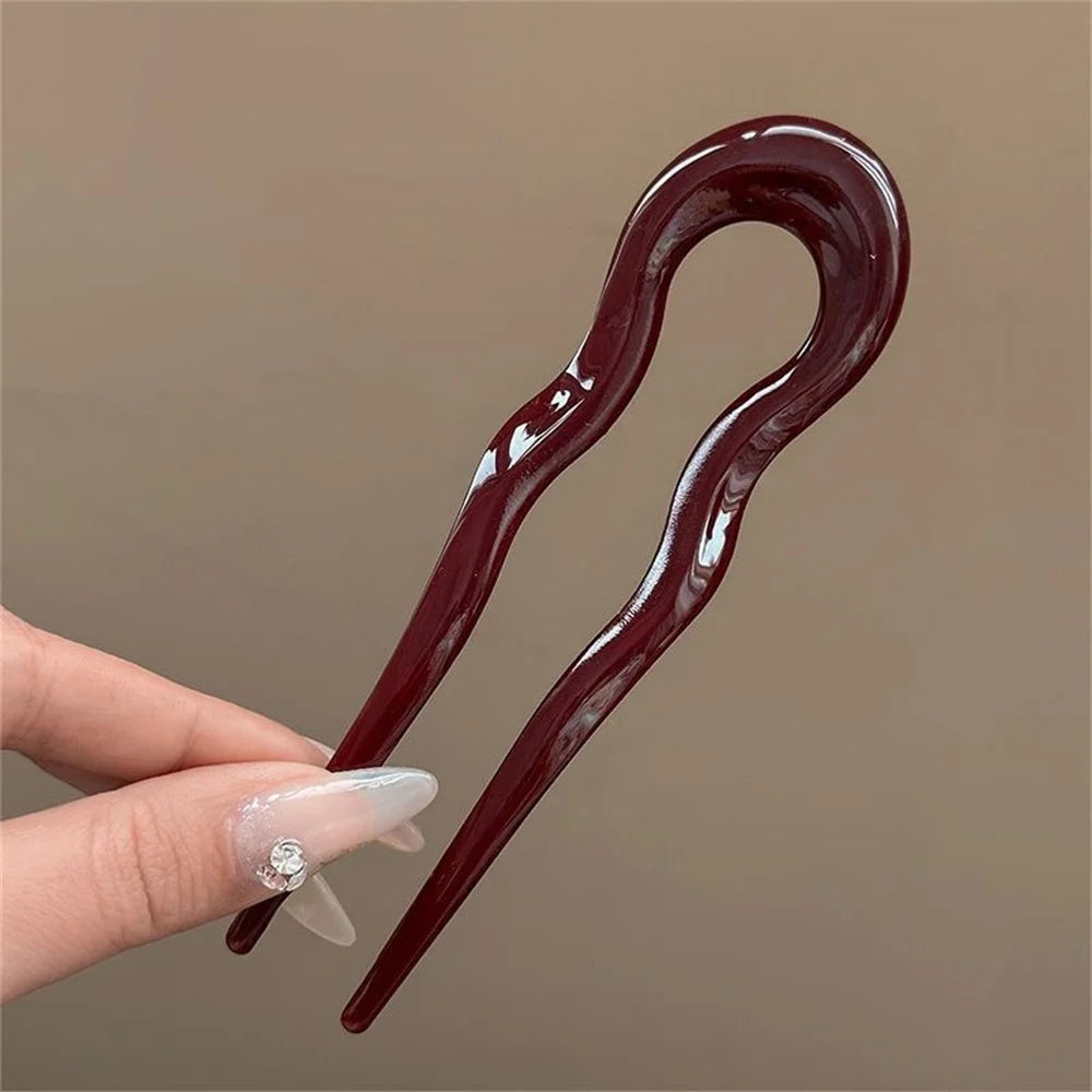 U-Shaped Tortoiseshell Hair Fork – Acetate Hair Stick for Women Hair Fork Stick Babs Claret