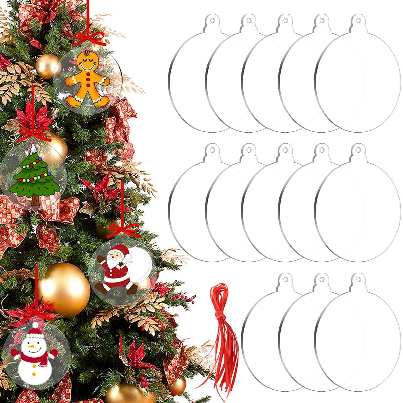 10pcs Clear Acrylic Disc DIY Christmas Tree Ornaments Crafts DIY Ornament Blanks Babs