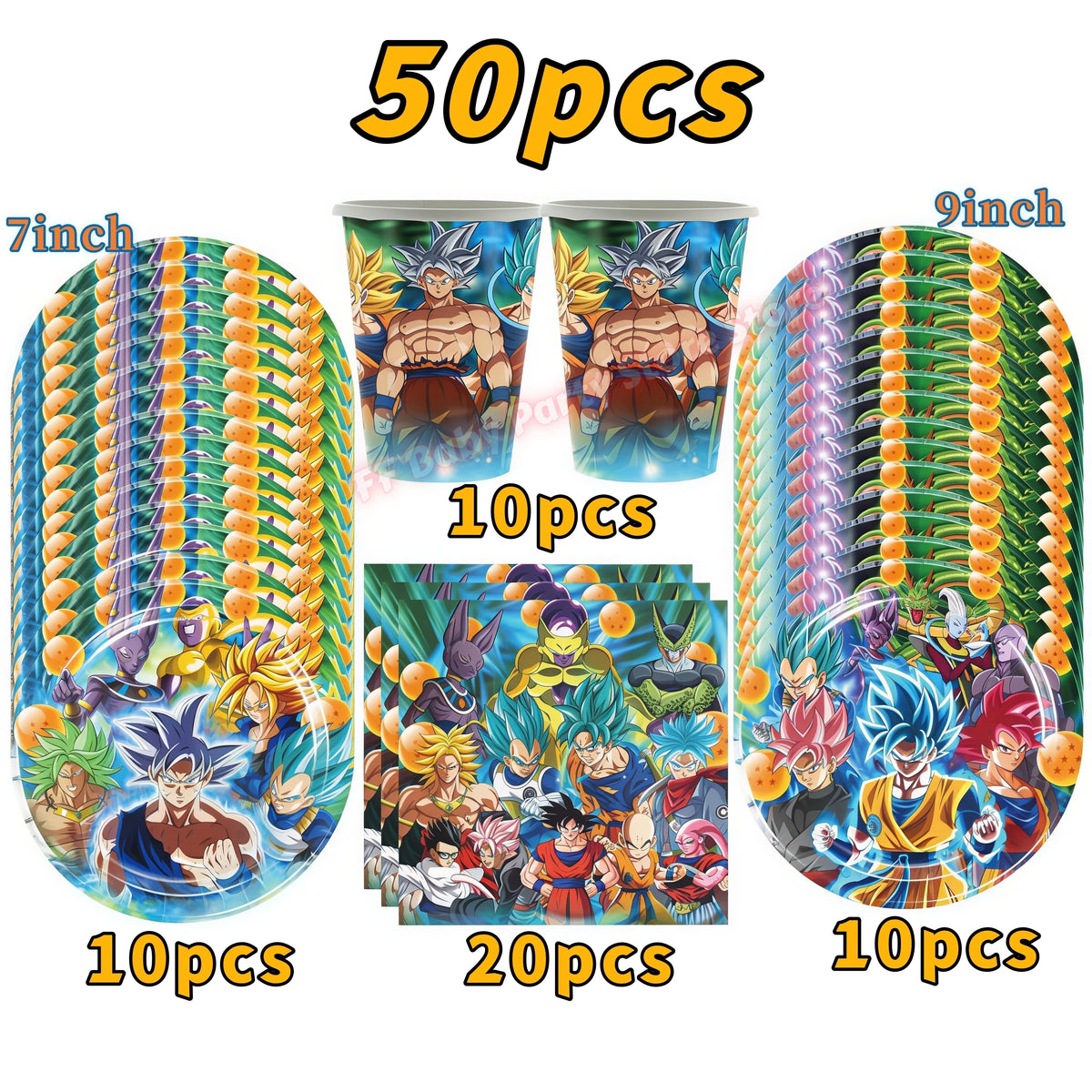 Dragon Ball Z Birthday Party Supplies – Goku Plates & Balloons Party Decoration Set Babs 50pcs