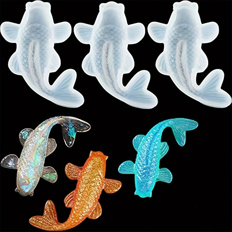3-Piece Koi Fish Silicone Mold Set with 12-Color Sequins Silicone Craft Mold Babs 3pcs