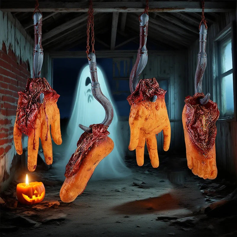 Halloween Bloody Severed Hands & Feet Hanging Decoration Set Halloween Decoration Props Babs
