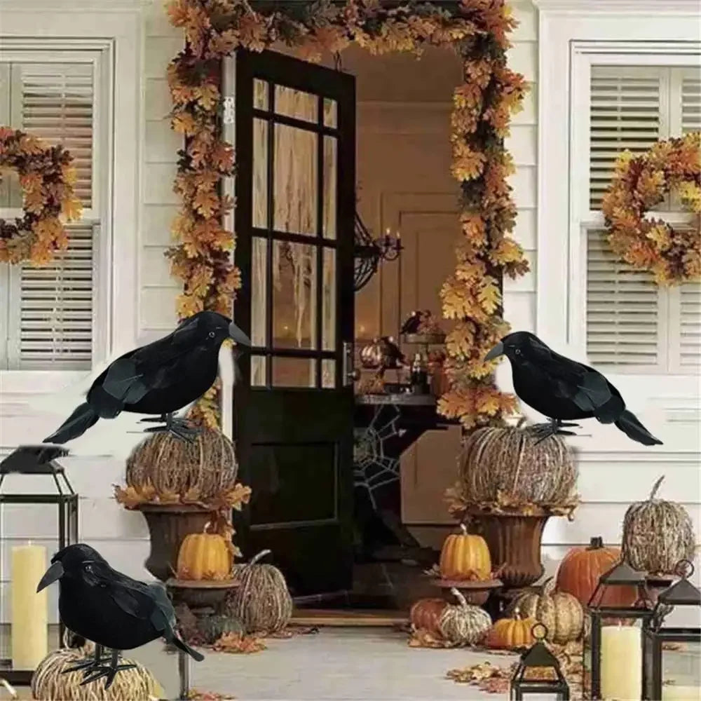 Realistic Black Crow Simulation Figure – Halloween Garden Décor Halloween Crow Decoration Babs